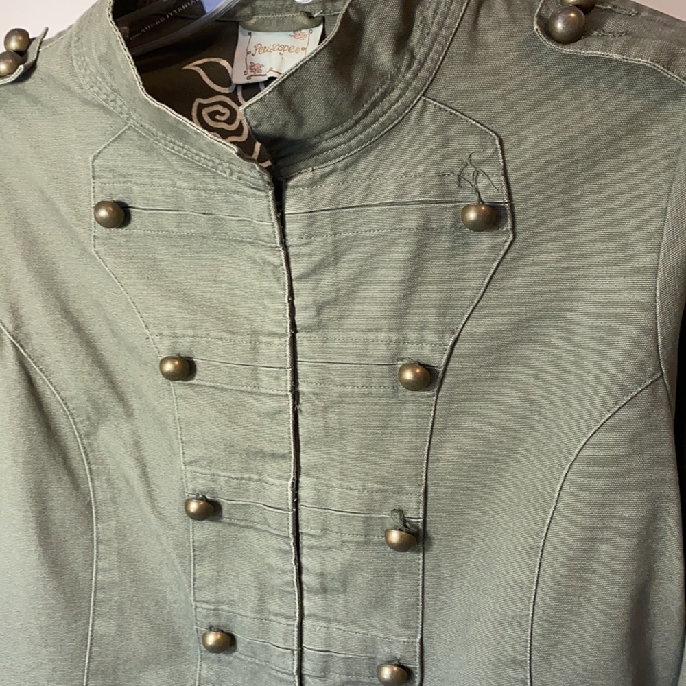 PERISCOPE 100% Cotton Button-trim Miltary Style Jacket Olive Green Juniors XL - Picture 3 of 14